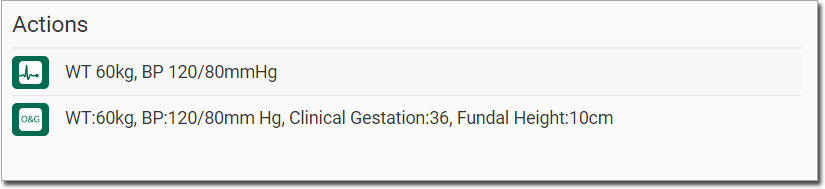 Example Obstetrics observations in the Actions section