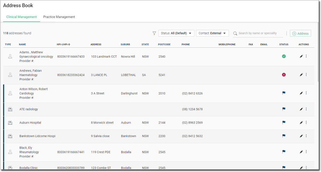 Filter in the Clinical Manager Address Book