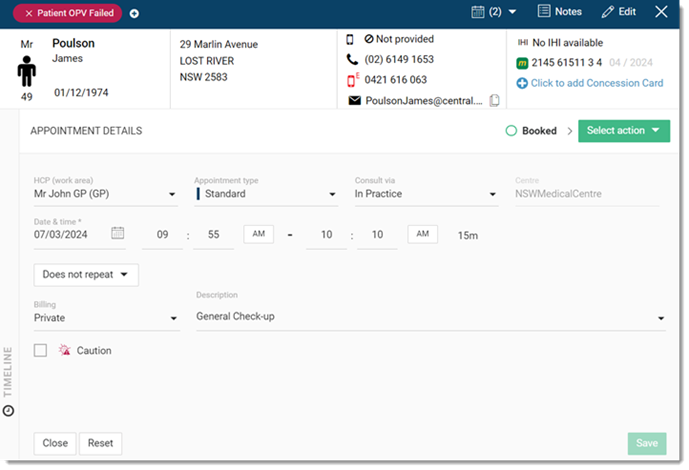 Add appointment for existing patient panel