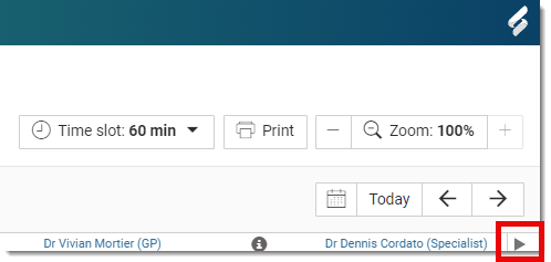Right arrow highlighted in appointment book