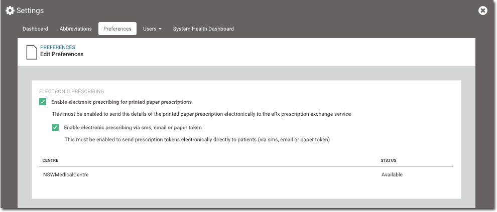 Example Electronic Prescribing enabled for provider