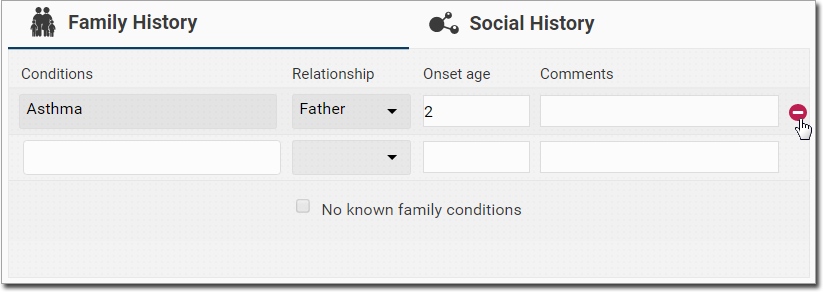 Example delete family history entry