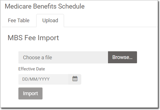 Fee Schedules- Upload tab