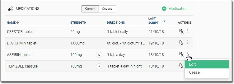 Health Summary > Medications > Edit