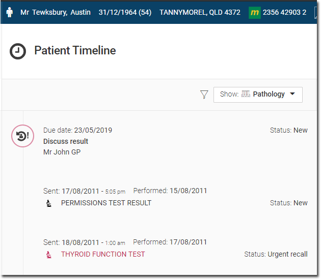 Example result in timeline