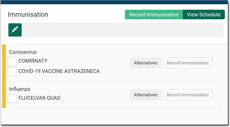 Example Scheduled Vaccinations