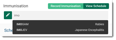 Filtered List of Vaccines in the Immunisation Panel