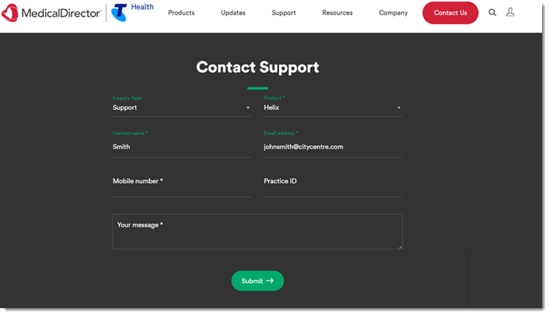 Contact support section