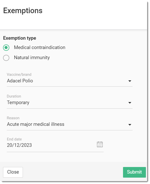 Exemption Tab-Medical Contraindication