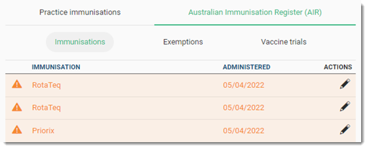 AIR Immunisations Window