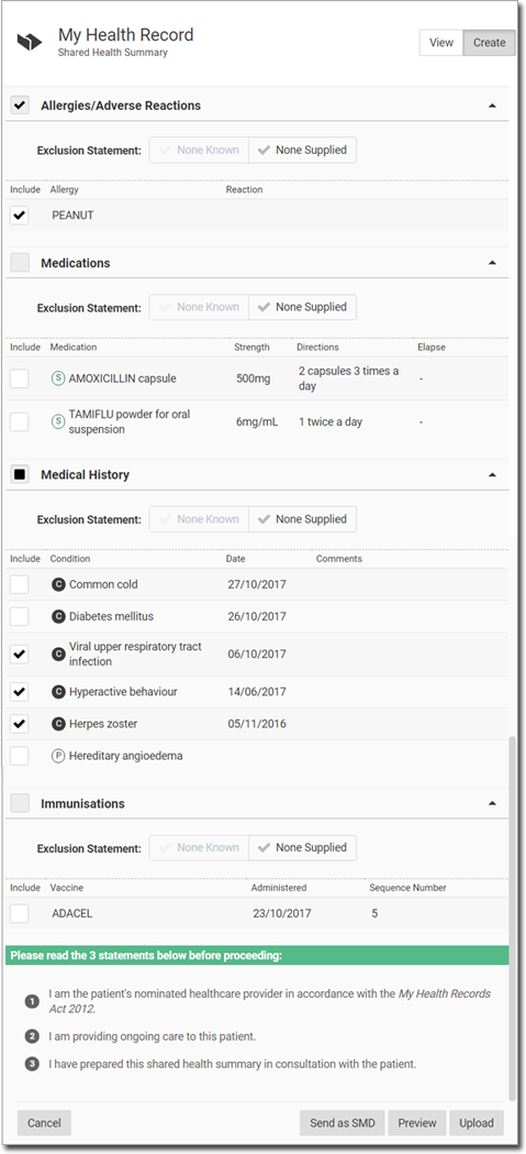 Shared Health Summary example