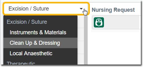 Nursing Request Drop Down menu