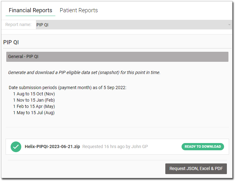 Helix PIP QI Report Window