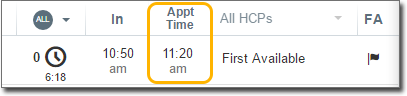 Patient's appointment time shown in the Patient Queue