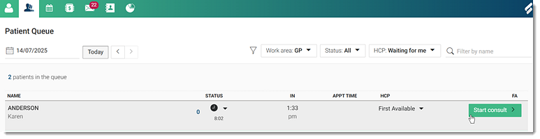 Start consult from patient queue