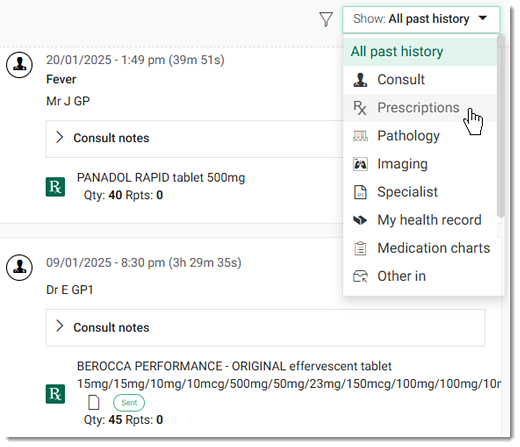 Select items for display in the Patient Timeline