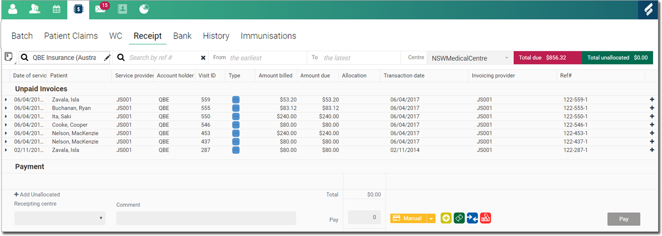 Invoices List - Bulk Receipting