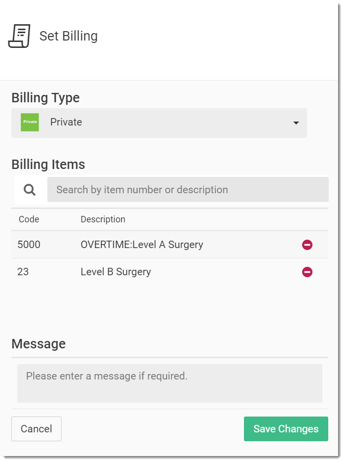 Example Set Billing window