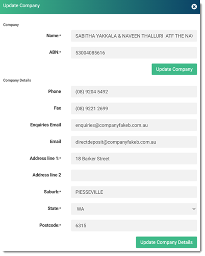 Update Company panel