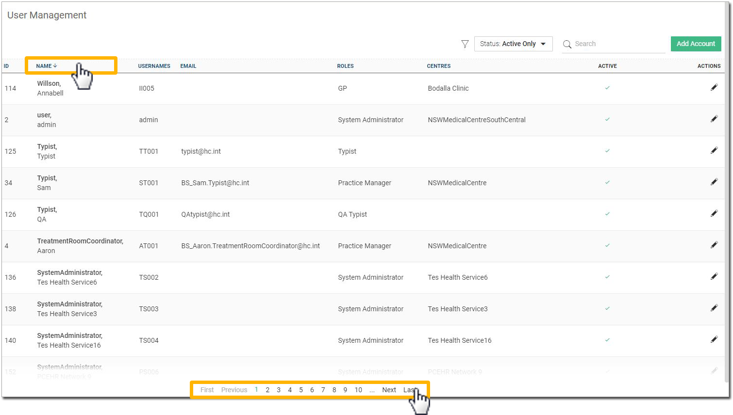 Example Sorting and Page Navigation