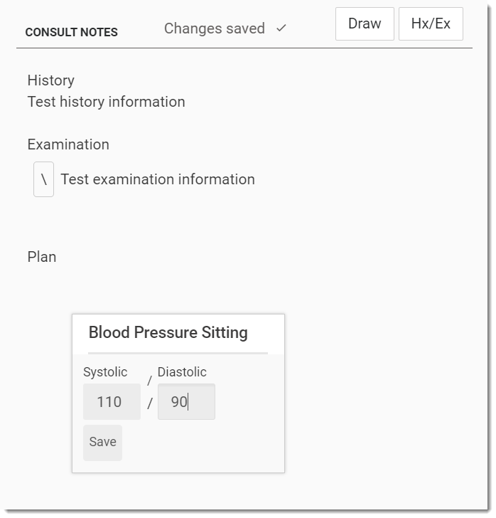 Example measurements window