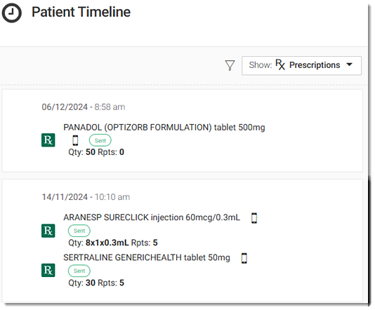 Example ePrescription in the timeline