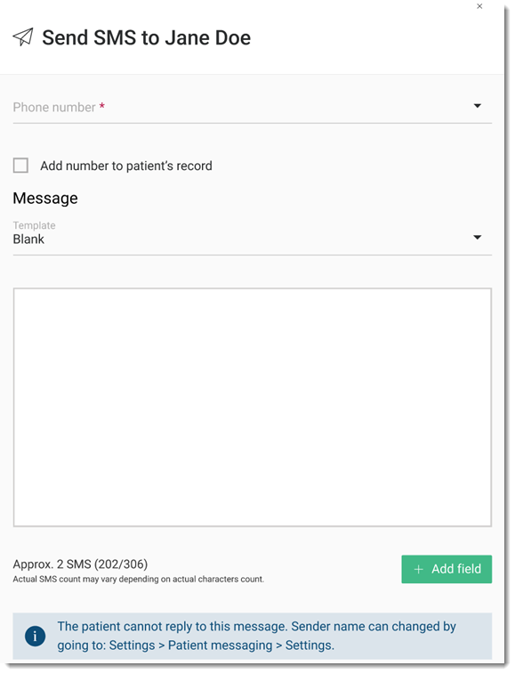 Example direct SMS to patient from their record